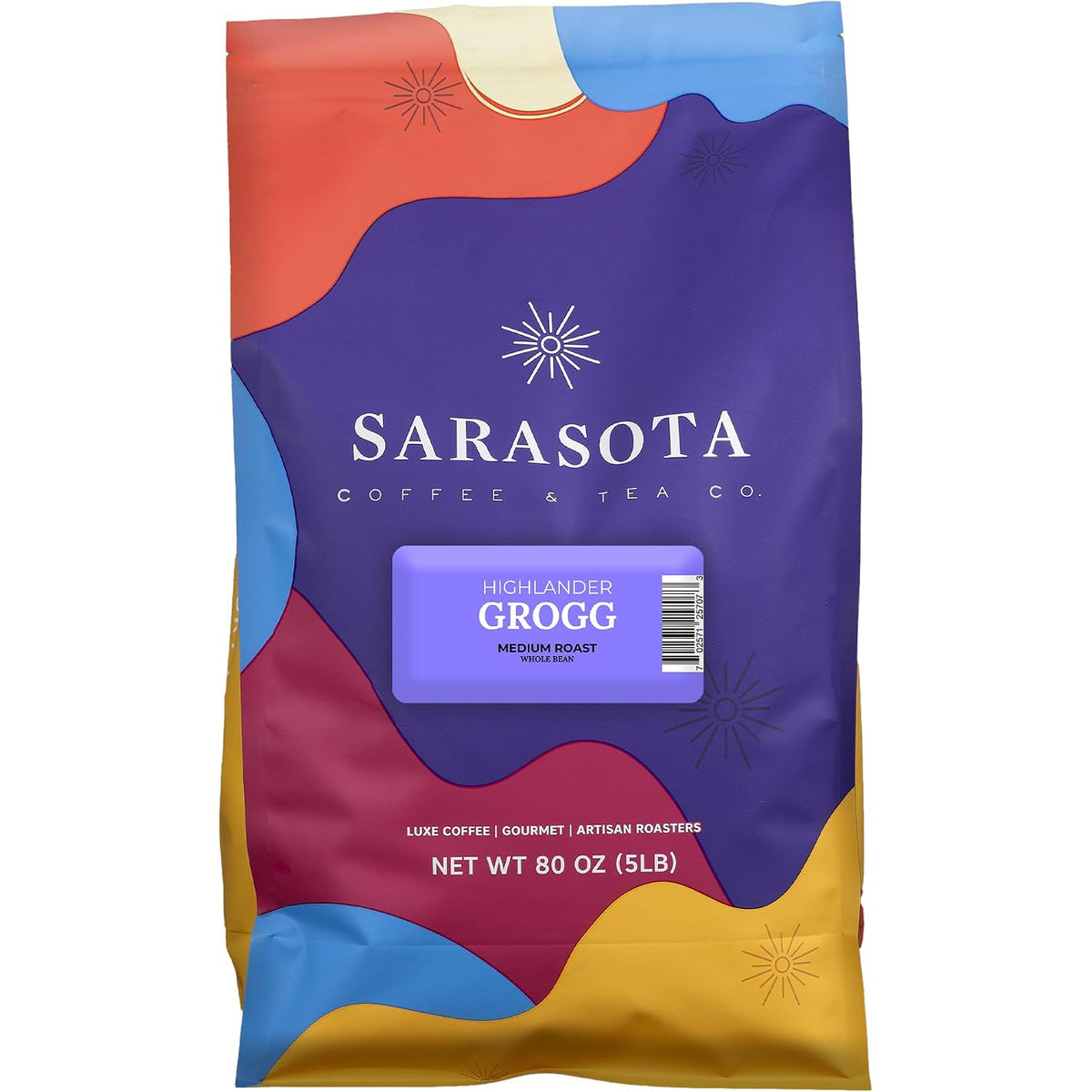 Sarasota Coffee Whole Bean Highlander Grogg | Medium Roast Gourmet Flavored Coffee Beans | Low Acid, Mold Free, Specialty Grade Flavored Bulk Beans | 5lb (80 oz)