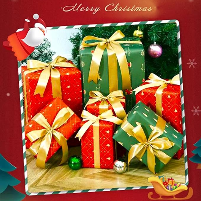 SIWRIOM Christmas Wrapping Paper 7 Pack - Large 29 x 20 Inch Vintage Kraft Gift Wrap Sheets with Holiday Designs (Tree, Snowflake, Reindeer) for Xmas Festive Present Decorations