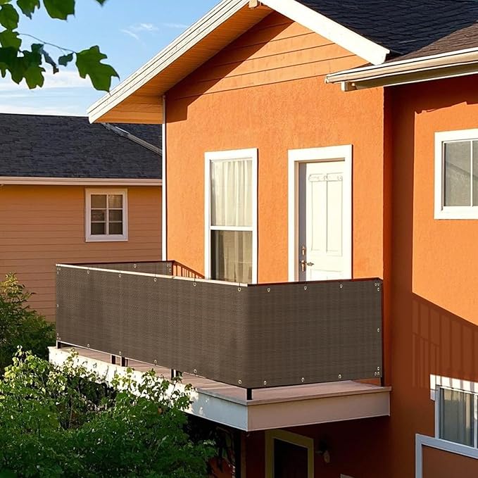 2.5' x 208' Balcony Privacy Screen Fence Cover with Zip Ties Grommets for Apartment Patio Porch Deck Backyard Outdoor (Brown)