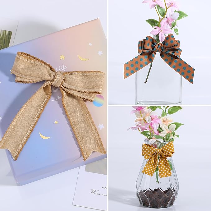 BEEFLYING 3 Styles Ginger Wire Edged Ribbons for Gift Wrapping, 25~28mm×2.7m Satin Ribbons Spring Ribbons for Wedding Party Decoration Hair Bows Flower Designs Sewing and Craft, 9 Yards