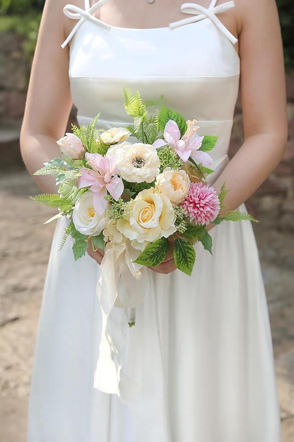 Artificial Flowers, Yellow Green Silk Fake Flowers for DIY Wedding Bridal Bouquets, Wedding Cake Flowers for Table Centerpieces Baby Shower Birthday Party Home Decorations