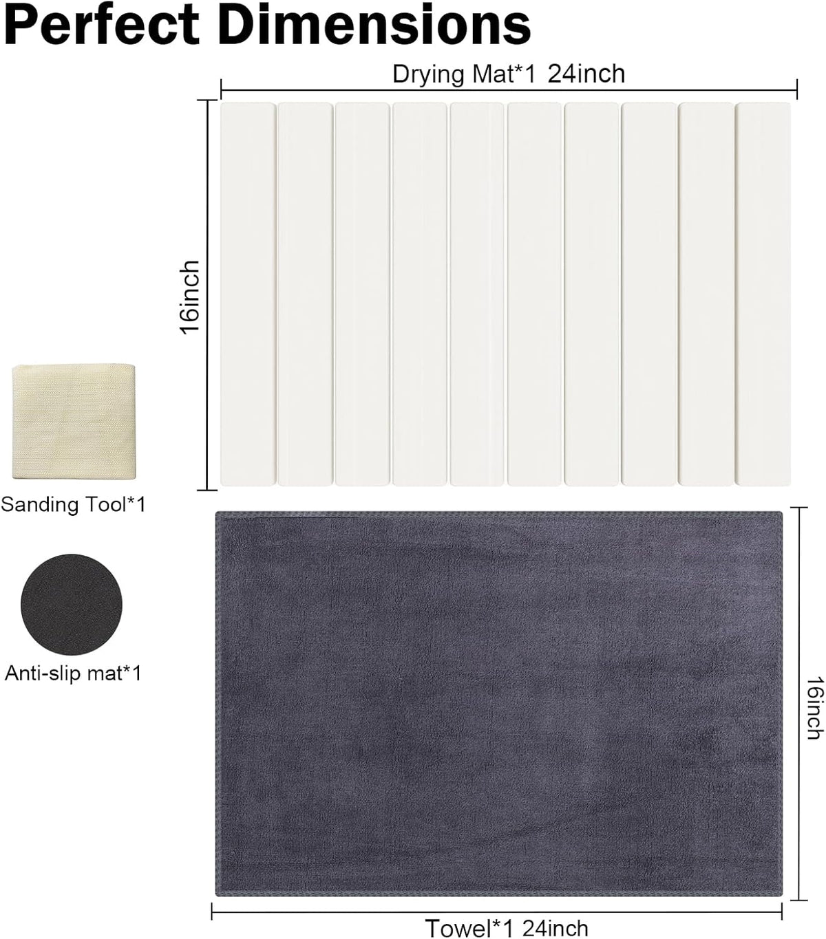Stone Dish Drying Mat for Kitchen Counter,24"(L)×16"(W) Collapsible Fast-Drying Diatomaceous Earth Mats with Towel Sanding Tool