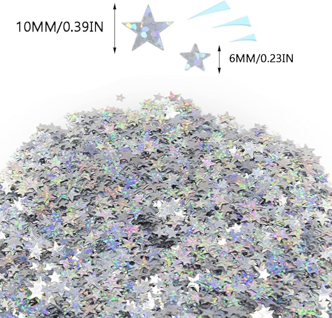 60g/2.1oz Glitter Star Confetti 6/10mm Metallic Foil Stars Sequin Holographic Stars Table Confetti for Party,Wedding,Birthday Decorations(Glowing Silver/XX-FGY)