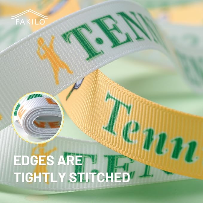 Tennis Ribbons 5 Rolls 20 Yards Total, 5/8" Sports Grosgrain Tennis Themed Ribbons for Homecoming Mums Gift Wrapping Crafts Making Hair Tie Bows and Team Party Decor