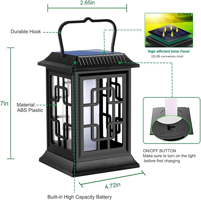 Solar Lanterns Outdoor Waterproof Hanging Solar Lanterns Garden Lights Solar Powered Flame Lights LED Lights for Patio Pathway Deck Yard (2 Pack)