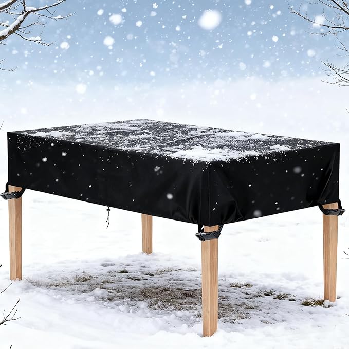 Outdoor Table Cover 60"L x 38"W x 6"H, 420D Waterproof Outdoor Cover for Patio Furniture Dinning Table Picnic Coffee Tables Chairs and Sofas, Black