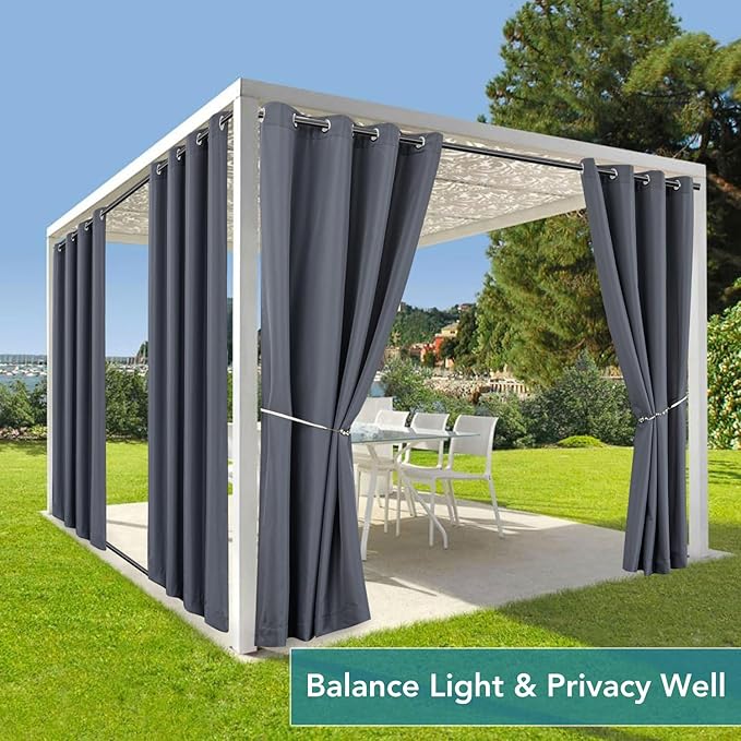 HolidayIdeas Outdoor Curtains for Patio Waterproof-4 Panels Windproof Weatherproof Privacy Curtains-Grommet Top and Tab Bottom Drape for Gazebo, Porch, Pergola, Cabana, Backyard 54x108 Inch Grey