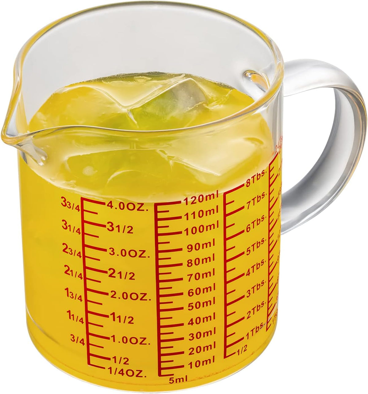 Measure Glass -[Insulated handle, V-Shaped Spout]-Made of High Borosilicate Glass Measuring for Kitchen or Restaurant, Easy to Read, 120 ML (4 Oz)