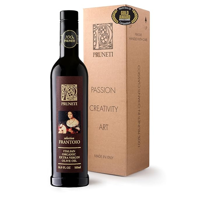 Pruneti Frantoio Organic Extra Virgin Olive Oil – Italian Olive Oil from Tuscany, Italy, 2025 Gold Award Winner – 500+ mg/kg High Polyphenols evoo