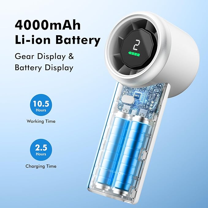 WHATOOK Portable Handheld Turbo Fan, 5 Speeds Mini Personal Fan with 4000mAh Rechargeable Battery, Small Pocket Fan for Travel Essentials, Beach, Office, Gifts for Women Men - Off White
