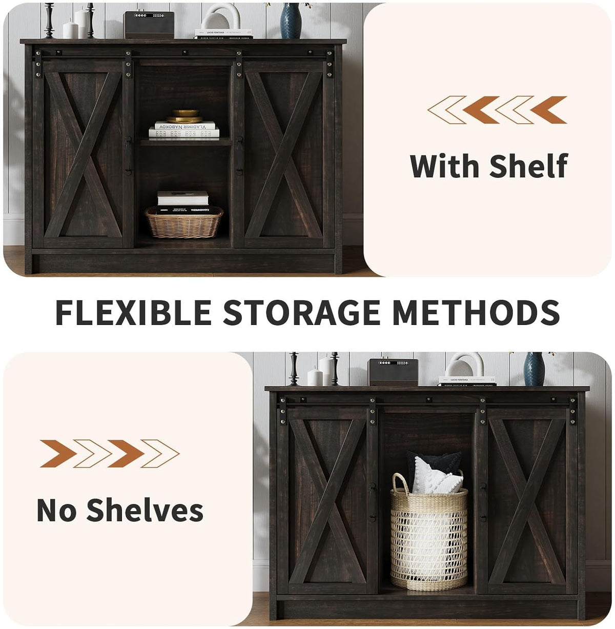 4 Ever Winner Coffee Bar Cabinet with Sliding Barn Doors, 42” Sideboard Buffet Cabinet with Storage