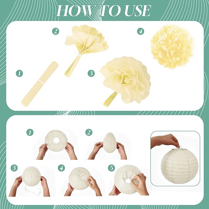 BEISHIDA Green Gold Tissue Hanging Paper Flowers Lanterns Party Decorations Set for Birthday Graduation Baby Shower Bridal Bachelorette Wedding Photo Booth Backdrops Party Supplies(18 Packs)