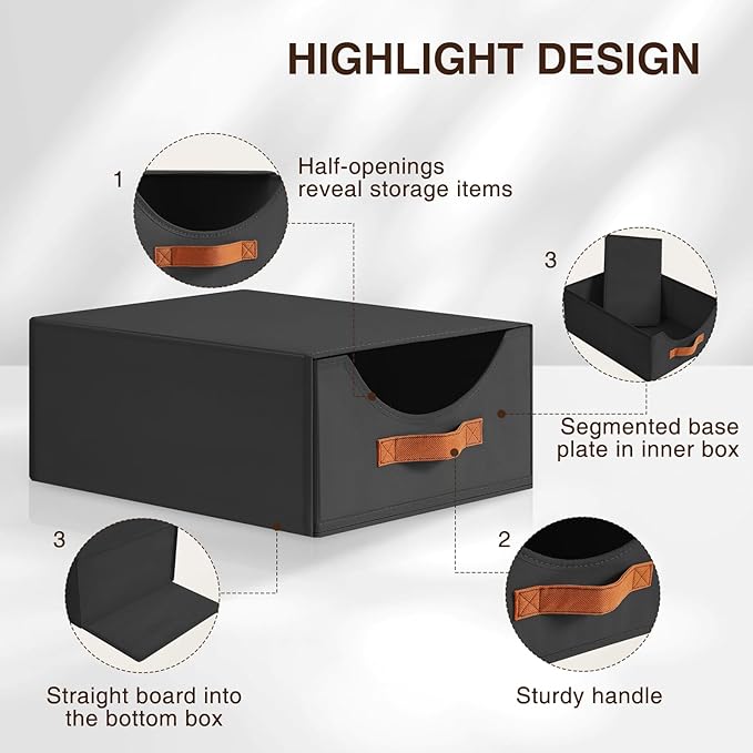 Homsorout Closet Organizers and Storage - Large Stackable Storage Bins with Drawer, Fabric Bins for Organization, Collapsible Drawer Organizer Clothes for Bedroom, Living Room, 2 Pack, Black