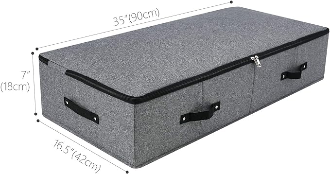 Omygarden Under Bed Storage Bins with Lids, Closet Organizers, Foldable Under-bed Storage Baskets for Sheets, Clothes, Quilts, Sweaters, Wrapping Paper, 35x16.5x7inch, Black Gray, 2PCS