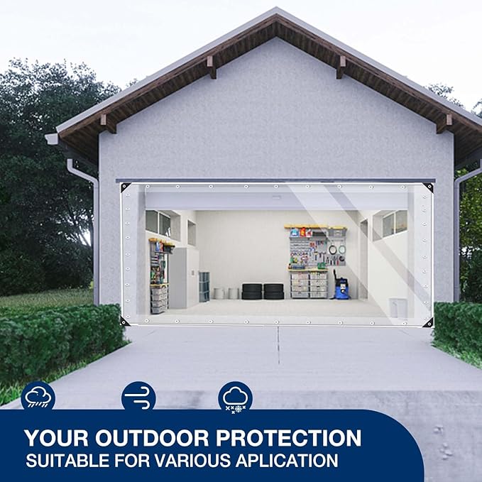 15oz Outdoor Clear Curtain, PVC Vinly Outdoor Clear Panel Curtain, Weather Resistant Outdoor Curtain for Pergola, Porch, Gazebos, with Rustproof Grommets-9'H x 15'W(180''W x 108''L,H=L)
