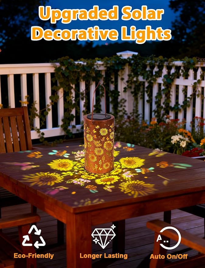 Colorful Solar Lanterns Outdoor Waterproof, Birthday Gifts for Women Mom Grandma, Hanging Sunflower Solar Lanterns, Metal Lanterns Decorative Outdoor for Yard, Patio, Porch, Garden