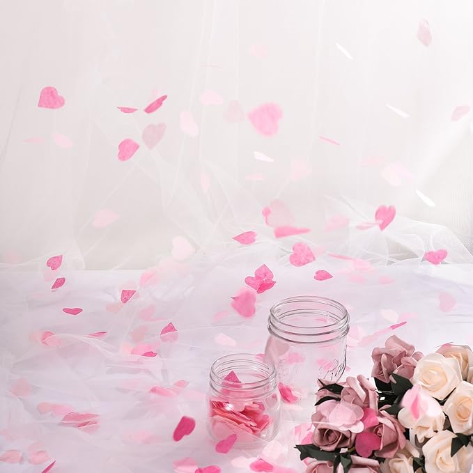 Whaline 6000pcs Valentine's Day Heart Paper Confetti 1 Inch Pink Tissue Confetti Valentine Party Heart Table Decorations for Wedding Engagement Anniversary Birthday Baby Shower Party Decor