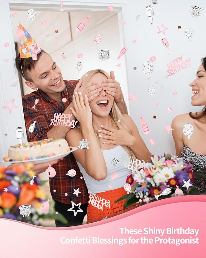 3000 PCS Rose Gold and Silver Happy Birthday Confetti, Multi-Color Birthday Confetti Metallic Foil Balloon Confettis Table Decorations for Party, Baby Shower, DIY Arts and Crafting, 30g