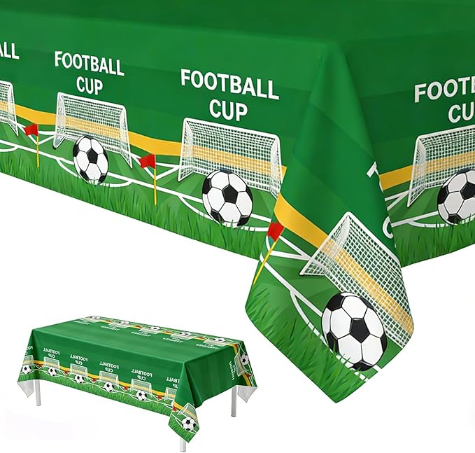 2Pcs Soccer Tablecloths, Soccer Party Decorations 54 x 108 inches Disposable Plastic Tablecloths for Sports Party Soccer Birthday Party Decorations