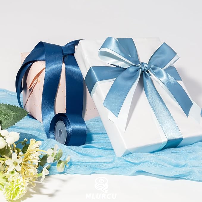 Blue Satin Ribbon 1 Inch Assorted Royal, Navy, Light, Dusty Blue Double Faced Satin Ribbon Set for Gift Wrapping, Flower Bouquet, Wedding Invitation, Baby Shower Decor, Hair Bows & Crafts - 30Yds