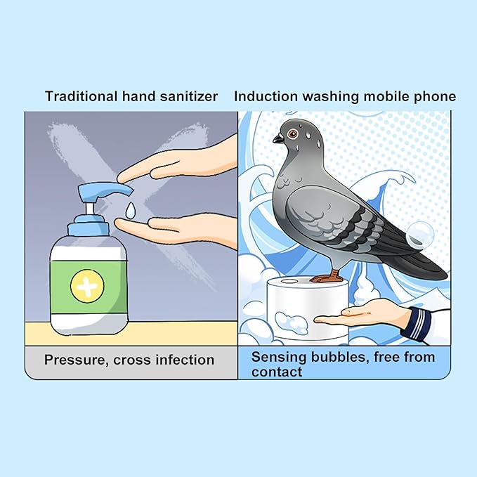 Pigeon Shape Automatic Soap Dispenser, Touchless Foaming Hand Soap Dispenser, Battery-Operated Hygienic Bird Soap Dispensers for Bathroom, Kitchen, Office 300ml (White)