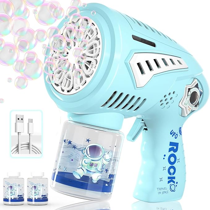 Big Bubble Gun - Rechargeable Bubble Machine for Kids, Make Larger Bubbles, 1200mAh USB-C Charge, LED Light - Bubble Toys Gifts Ages 3+ for Boys, Girls, Easter, Outdoor, Birthday Favor, Party Use