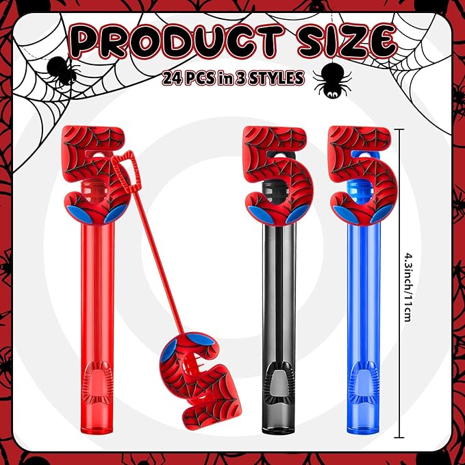 Jenaai 24 Spider Web Bubble Wands Number 5 Spider Bubble Wand Party Favors for Summer Activity Cartoon Birthday Gifts Carnival Goody Bag Stuffers Wedding Supplies