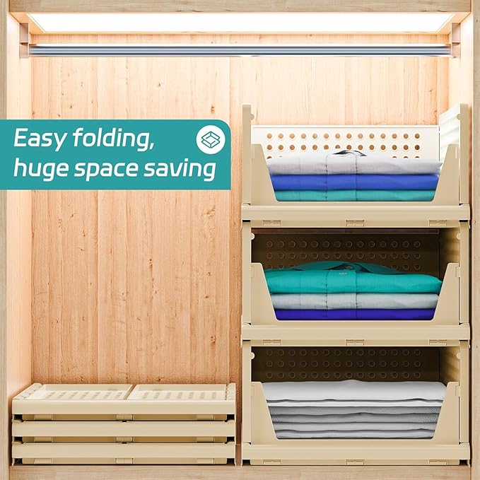 Stackable Wardrobe Organizer for Clothes - Multipurpose Foldable Plastic Closet Storage Organizer for Kitchen, Bedroom & Bathroom (Pack of 10, Yellow)