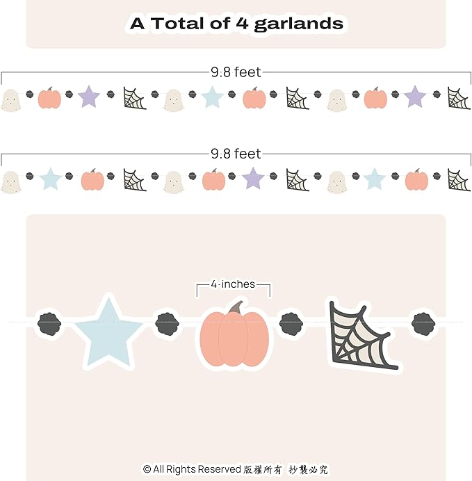 Cheerland Pastel Halloween Garland Cute Halloween Decorations Pastel Spooky Party Pumpkin Flag Spiderweb Ghost Banner Spooky One Boo Birthday Party Supplies Baby Shower Classroom Home Hanging Decor