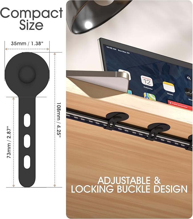 Cable Management Under Desk, Adjustable Self-Adhesive Silicone Cable Ties Cord Organizer, Reusable Heavy-Duty Cord Holder Under Table for Office, Home, School (30Pcs-Black)