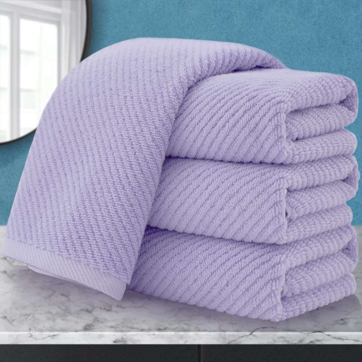 VOOVA & MOVAS Purple Hand Towels, 4PC Large 18"x 28" - 100% Cotton | Lightweight | Thick | Quick Dry | Soft | Absorbent, Hand Towels for Bathroom, Bathroom Essentials, Lavender
