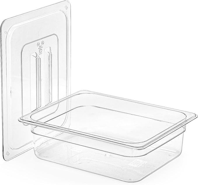 Bekith 2 Pack Plastic Food Pans with Lids, Half Size 4 Inch Deep, Stackable Clear Food Pans for Commercial Kitchen Restaurant Food Prep, Freezer-Safe