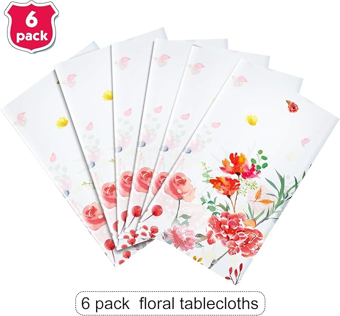 Breling 6 Pieces Wildflower Tablecloths Watercolor Floral Table Cover Wild Flower Plastic Tablecloth for Holiday Birthday Tea Party Weeding Baby Shower Decor, 54 x 108 Inch (Bright Style)