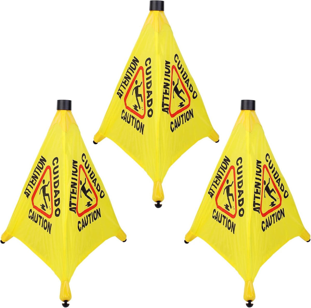 3 Pcs 20 inch Pop up Wet Floor Sign with Storage Tube, Wet Safety Signs Commercial Caution Safety Cone Pop up Caution Sign for Commercial Stores Grocery Restaurant Restroom Office