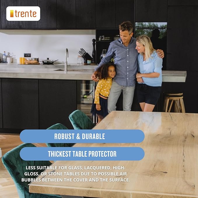 Clear Table Cover Protector, 36x54 inch, German Quality with 3 Mm Thickness, Stain Resistant Dining Pad with Beveled Edges, Washable Tablecloth, Fitted Clear Desk Cover for Indoor & Outdoor Use