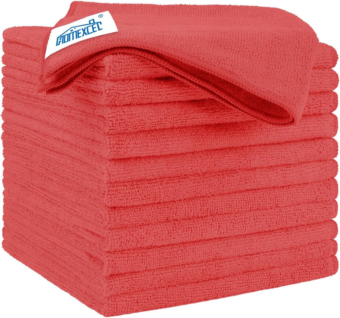 Homexcel Red Microfiber Cleaning Cloth 12 Pack, 12.5 x 12.5 inch Microfiber Towels for Cars, Ultra Absorbent Car Washing Cloth