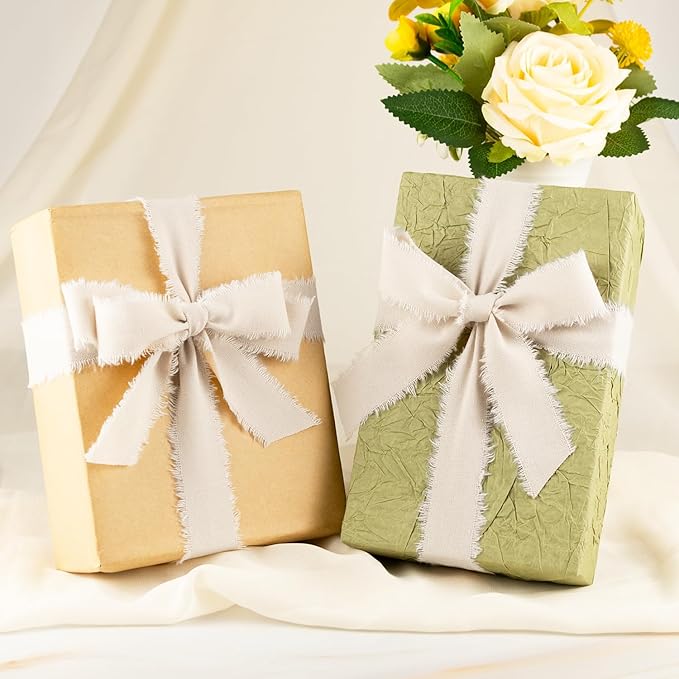 Linen Cotton Ribbon 1 Inch Linen 3 Rolls 21 Yards Frayed Edge Fabric Set for Rustic Wedding Decor, Bridal Bouquet Wrap, Farmhouse Decor, Table Setting & Gift Wrapping