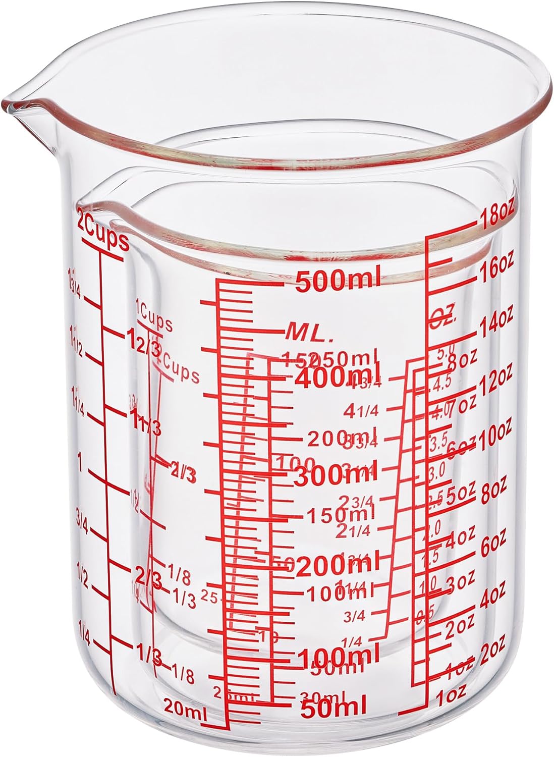 3 Piece Glass Measuring Cup Set, Includes 1/2-Cup, 1-Cup, and 2-Cup High Borosilicate Glasss Liquid Measuring Cups, Dishwasher, Freezer, Microwave