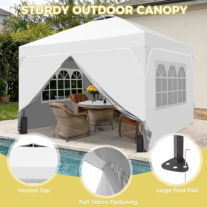 10x10 FT Pop Up Canopy, 1-Button Push Instant Canopy Tent with 4 Removable Sidewalls, Sandbags for Outdoor Activities & Events