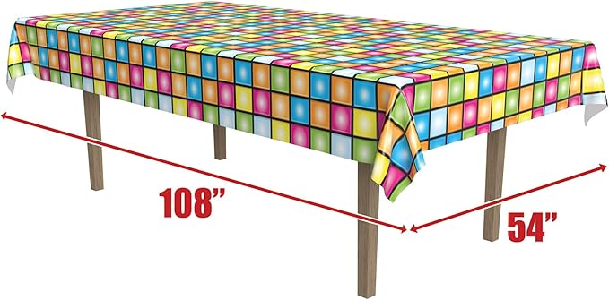 Beistle Disco Tablecover, 54” x 108” – Plastic Table Cloth, Rectangular Tablecloth, Covers for Party, Party Decorations, Theme Groovy Multicolor
