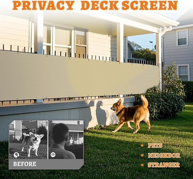 2.5' x 208' Balcony Privacy Screen Fence Cover with Zip Ties Grommets for Apartment Patio Porch Deck Backyard Outdoor (Beige)