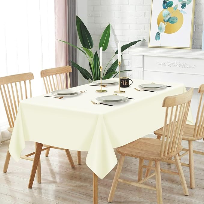 Mulbozy 12 Pcs Ivory Plastic Tablecloth for Rectangle Table, 54 × 108 inches Disposable Ivory Party Table Covers for Birthday, Anniversary, Wedding, Fine Dining, Graduation Party Decoration