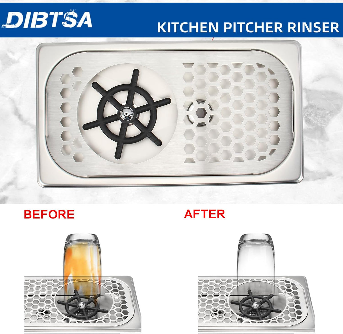 DIBTSA Pitcher Rinser, Espresso Rinser with Spray, Drain and Drip Tray, Stainless Steel Bar Glass Rinser for Sink, Cup Washer for Home Kitchen Hotel Cafe Restaurant (12.8x6.9x1.06 Inch)