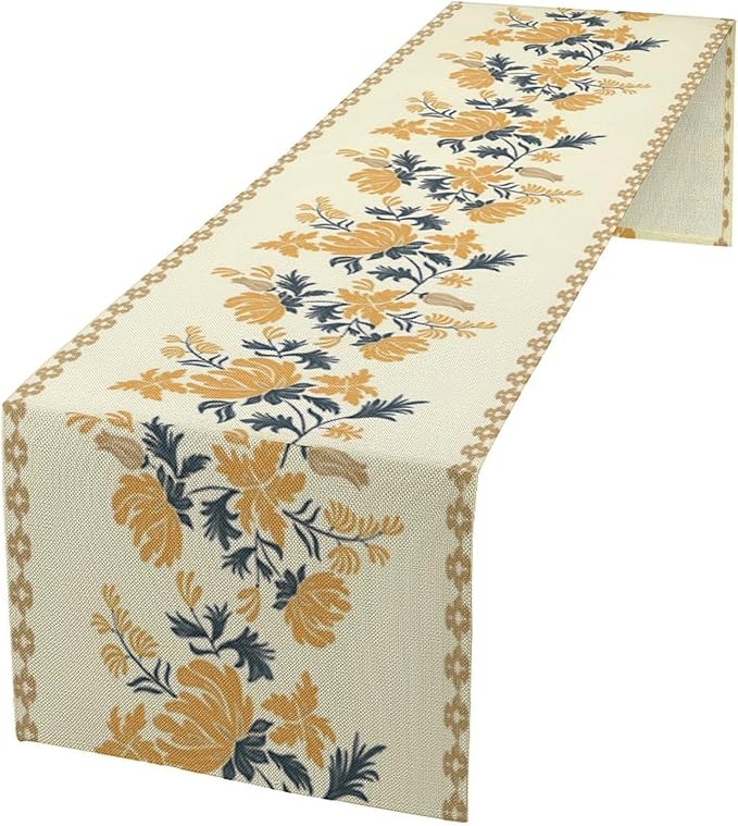 Vintage Yellow Floral Table Runner,Spring Summer Boho Flower Print Table Decoration for Kitchen Dining Table Home Farmhouse Party Decor 13x108in