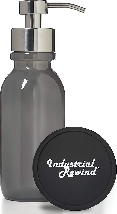 Gray 16oz Glass Soap Holder with Chrome Pump for Foaming Soap, Includes Non Slip Counter Protector, Dispenser for Foaming Bath or Hand Soap by Industrial Rewind® (Gray/Chrome)