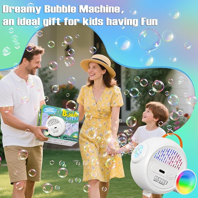 Bubble Machine for Kids Toddlers, Automatic Bubble Blower with RGB Light, 4000+ Bubbles/Min Bubble Maker with 10 Refill Packs, Easter Christmas Birthday Party Gifts for 3 4 5 6 7 8 Year Old Boy Girl