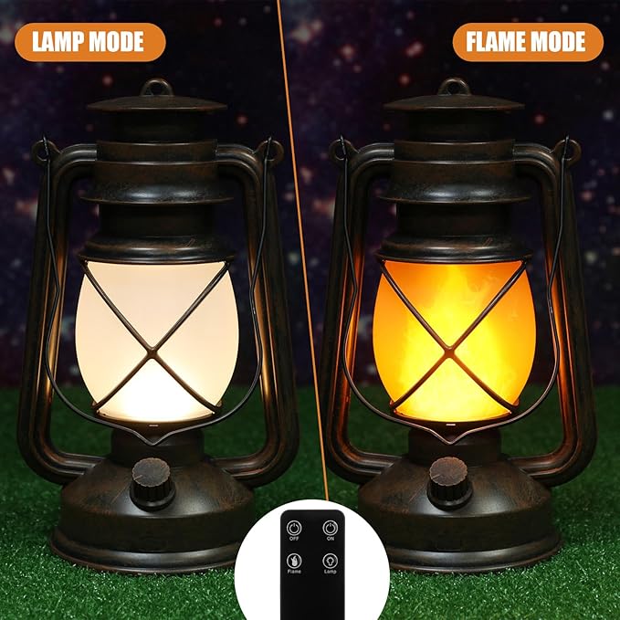 Retisee Vintage LED Lantern Battery Powered Camping Lamp Indoor Outdoor Hanging Lantern Flickering Fire Lamps with Remote Control for Patio Yard Door Front Decor(6 Pcs)
