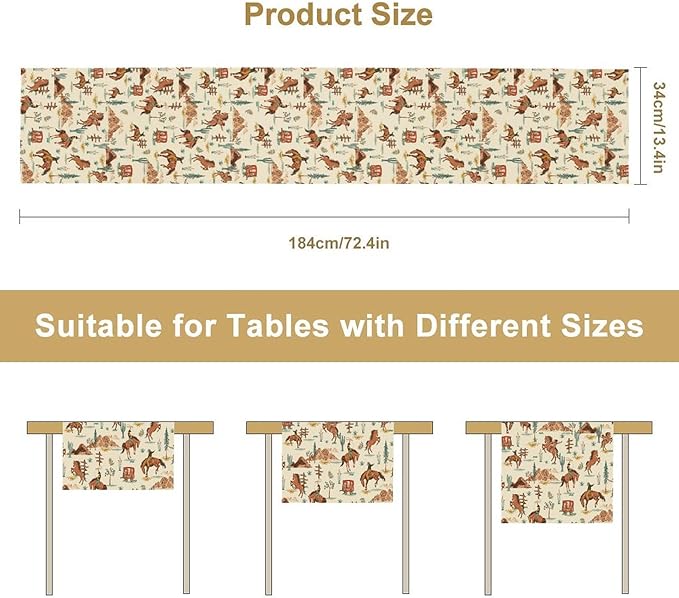 Western Cowboy Table Runner, Rustic Country Cowboy Riding Horse Desert Table Runner for Home Kitchen Dining Patio Indoor Farmhouse Coffee Outdoor 13x90in