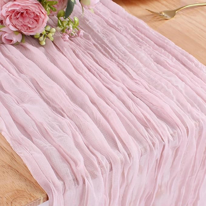 Pink Cheesecloth Table Runner 10FT Boho Rustic Sheer Cheese Cloth Table Runners 120 Inch Gauze Table Decorations for Wedding Bridal Baby Shower Birthday Party Home Decor