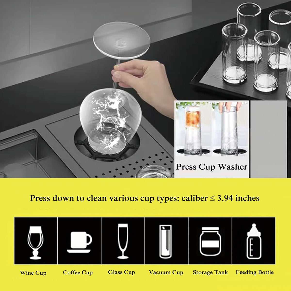 Bar Sink 21.6 x 17.7 Inch Topmount Smart Kitchen Sinks Stainless Steel Western Kitchen Sink Center Island Single Bowl Workstation with Press Cup